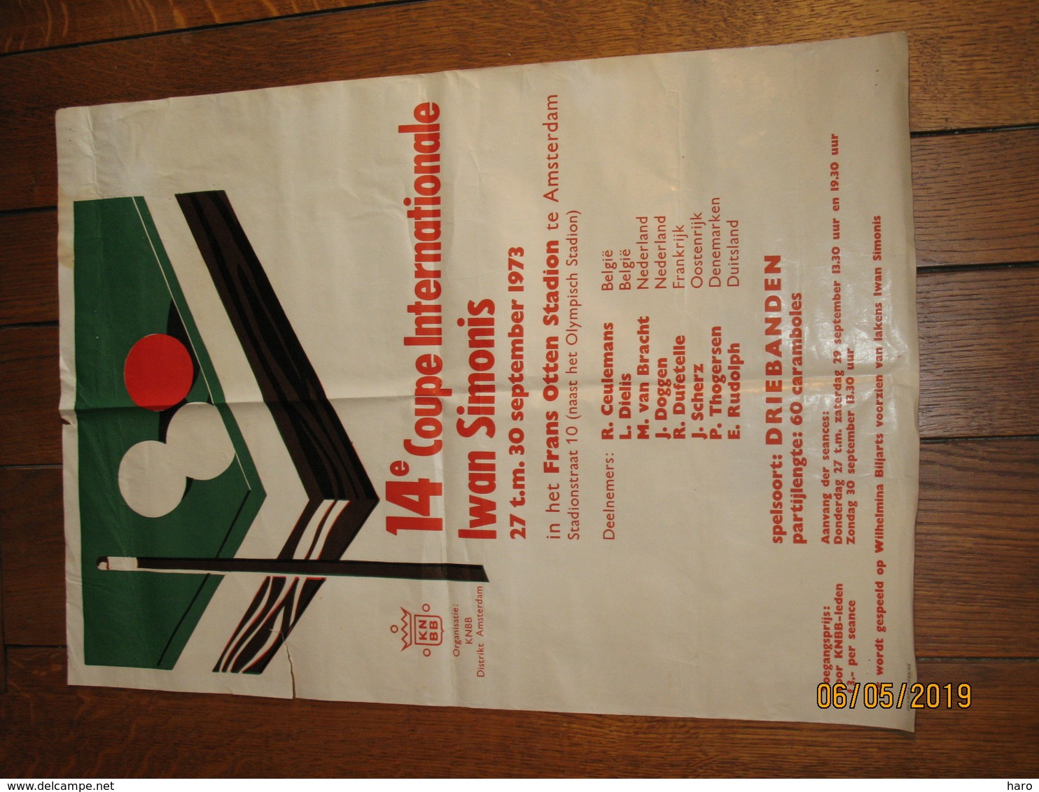 AMSTERDAM  - Affiche Du Tournoi De Billard  En 1973 - Coupe Internationale Iwan Simonis ( Verviers) (jm) - Posters