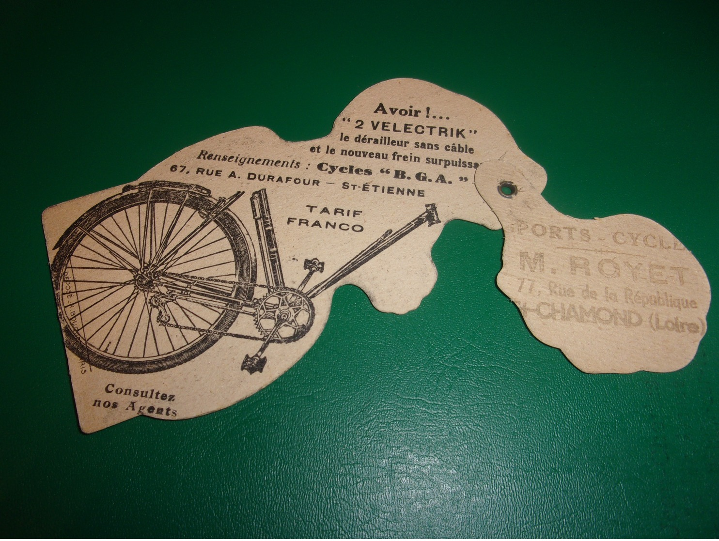 N/   VELO CYCLISME  RARE PUB TETE  A SYSTEME SAINT ETIENNE  VELECTRIK DERAILLEUR BGA - Publicités