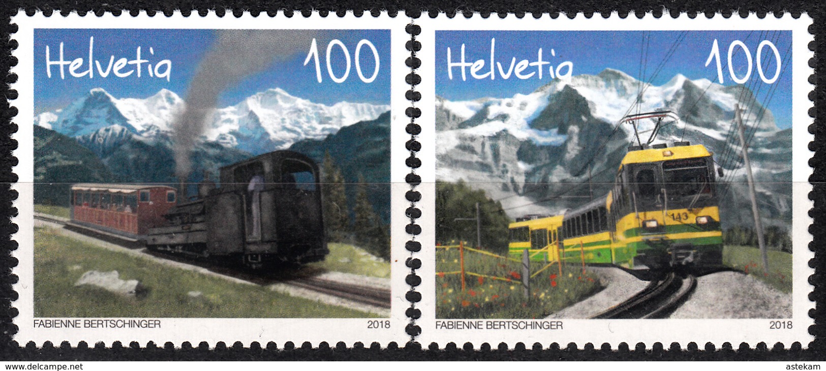 SWITZERLAND 2018, LOCOMOTIVES, 125 Years HIGH-ALTITUDE REIL, COMPLETE, MNH SET In GOOD QUALITY, *** - Unused Stamps