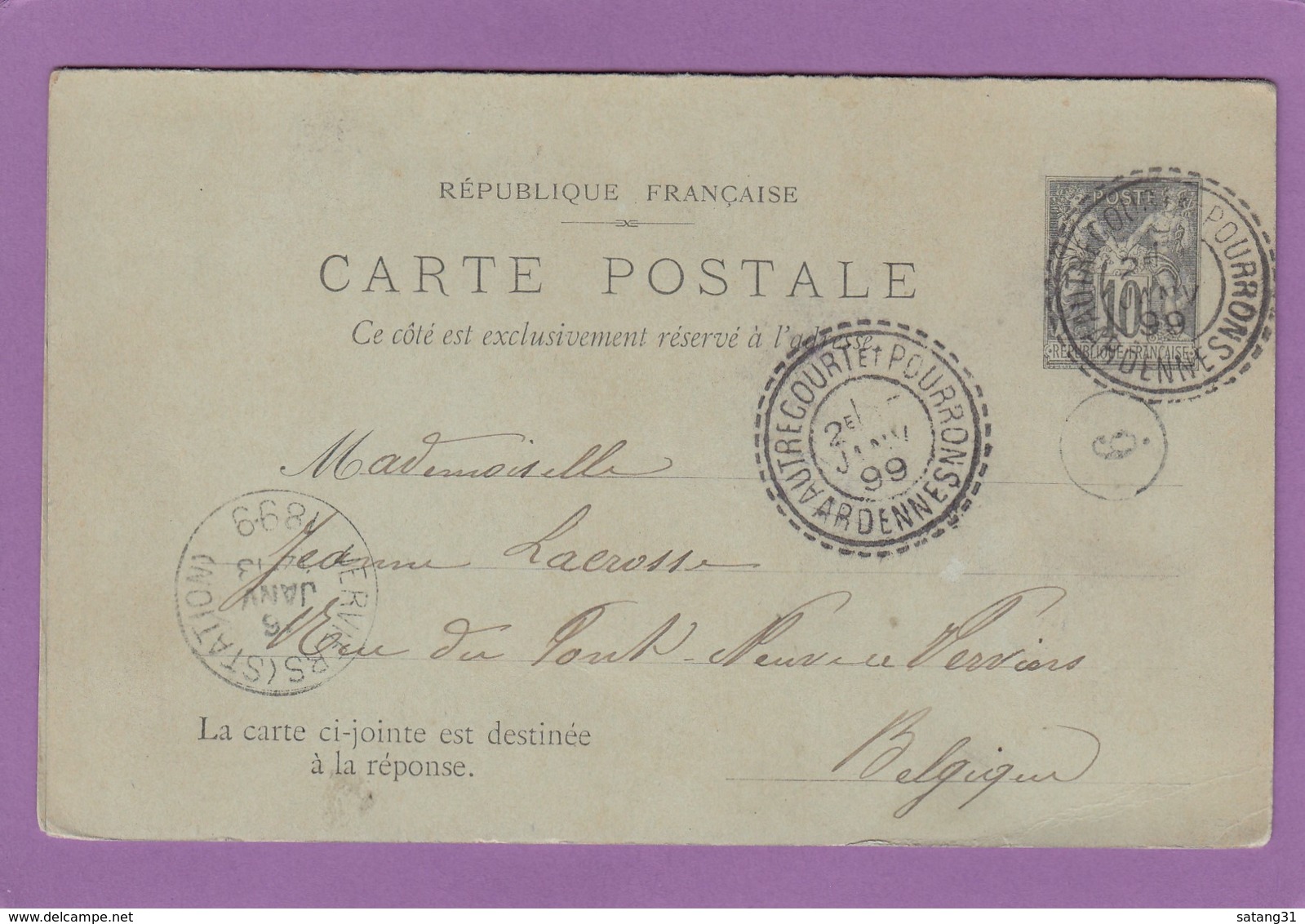 ENTIER POSTAL AVEC RÉPONSE DE AUTRECOURT ET POURRON. - Cartes Postales Types Et TSC (avant 1995)