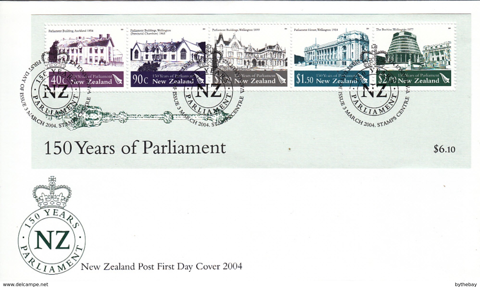 New Zealand 2004 FDC 150 Years Of Parliament Buildings Sheet Of 5 - FDC