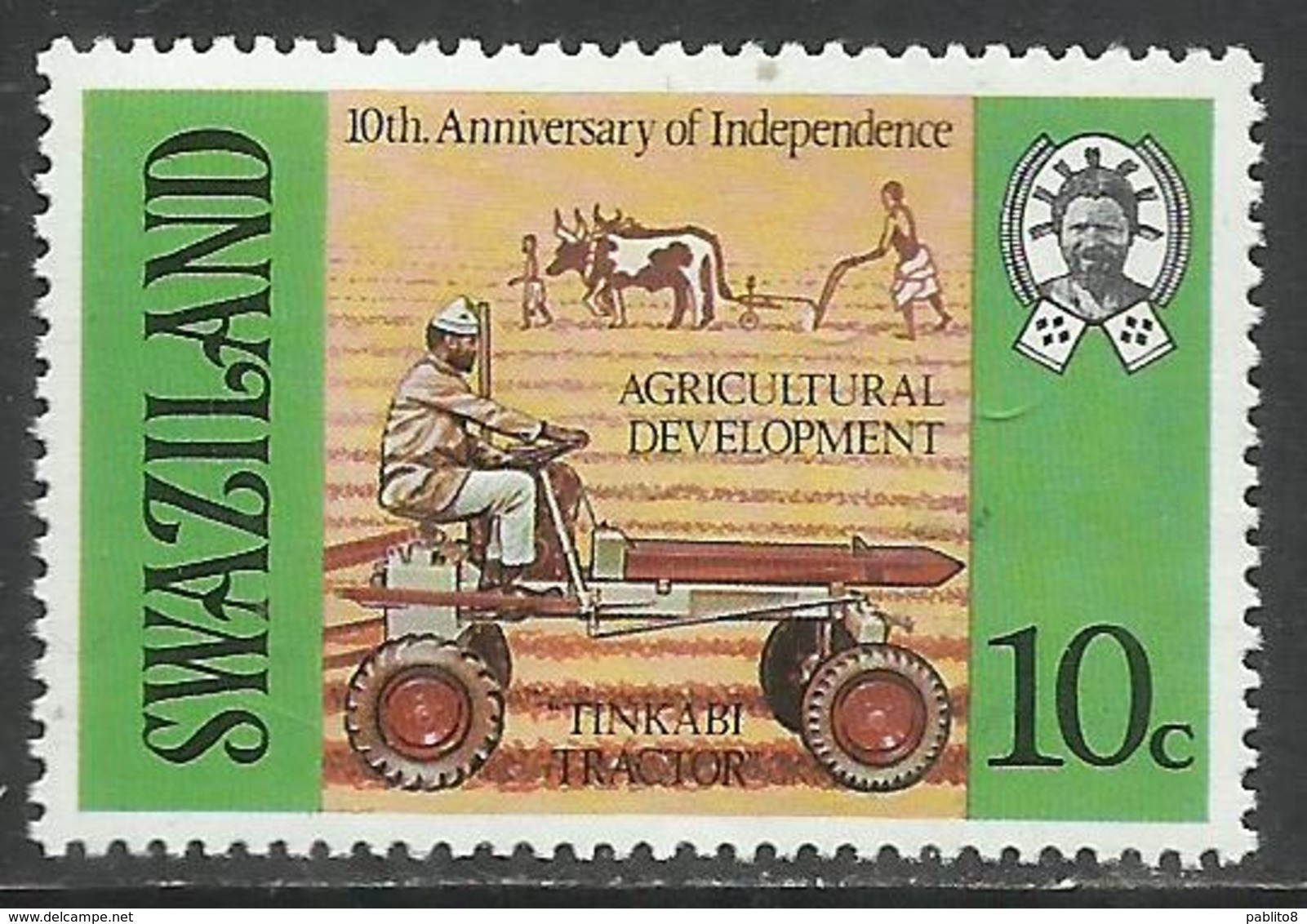 SWAZILAND 1978 ANNIVERSARY OF INDEPENDENCE Tinkabi Tractor And Ox-drawn Plow. 10c MNH - Swaziland (1968-...)