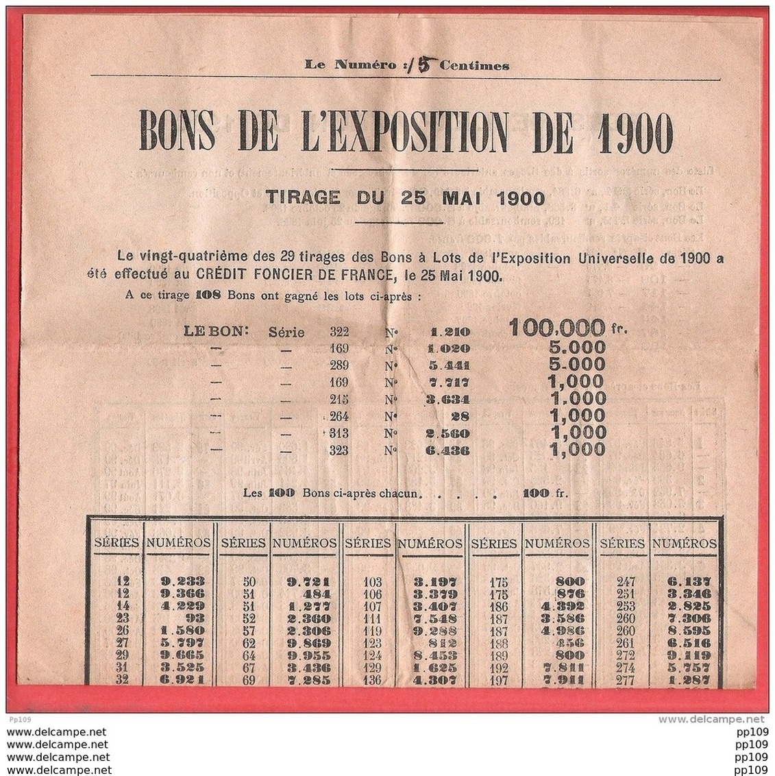 BONS De L'EXPOSITION DE 1900 - Tirage Du 25 Mai  Crédit Foncier De France - Billets De Loterie