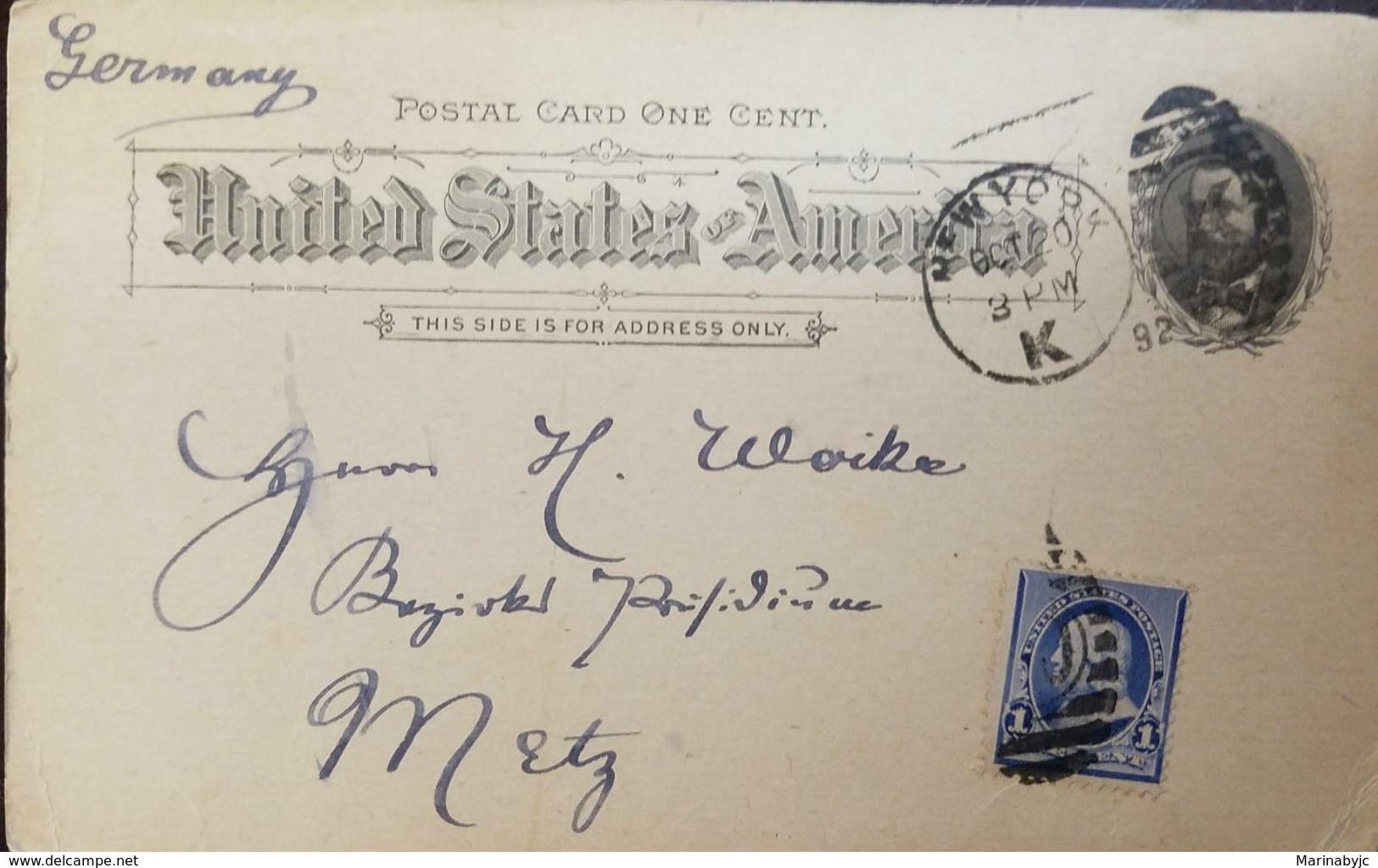 L) 1903 UNITED STATES, FRANKLIN, BLUE, 1C, PEOPLE, POSTAL CARD ONE CENT - Other & Unclassified