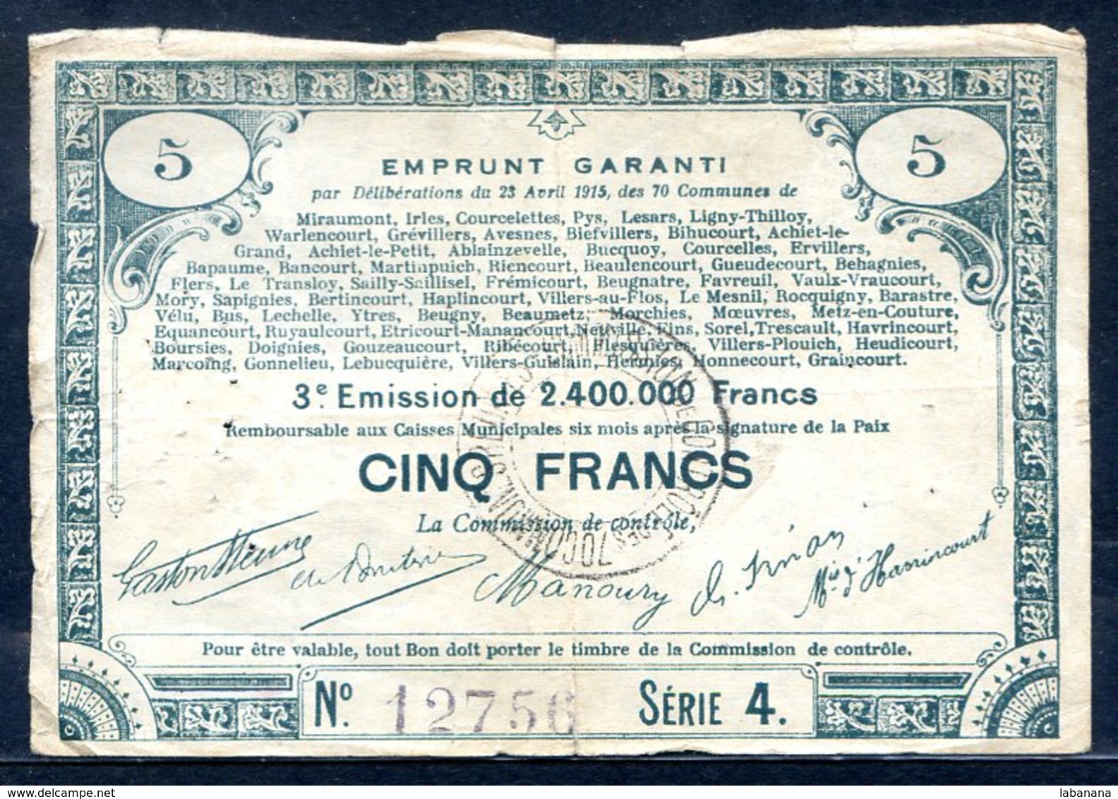 453-Emprunt Garanti Billet De 5 Francs 3e émission Série 4 RARE - Bonds & Basic Needs