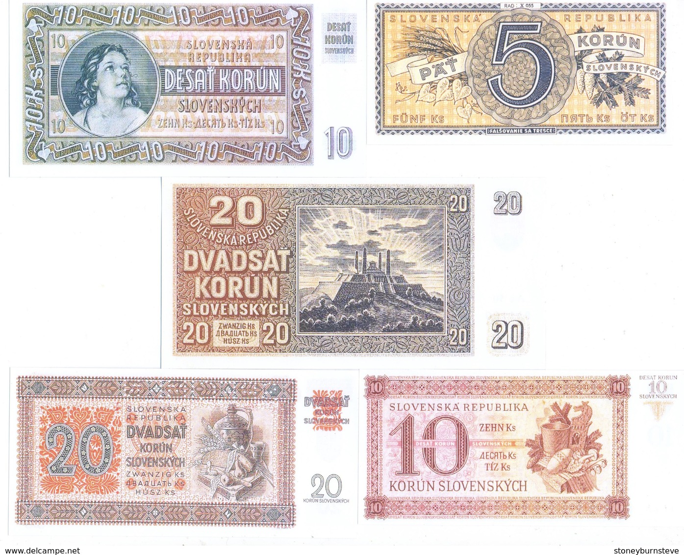 Slovakia 5 Note Set 1939 COPY - Slowakije