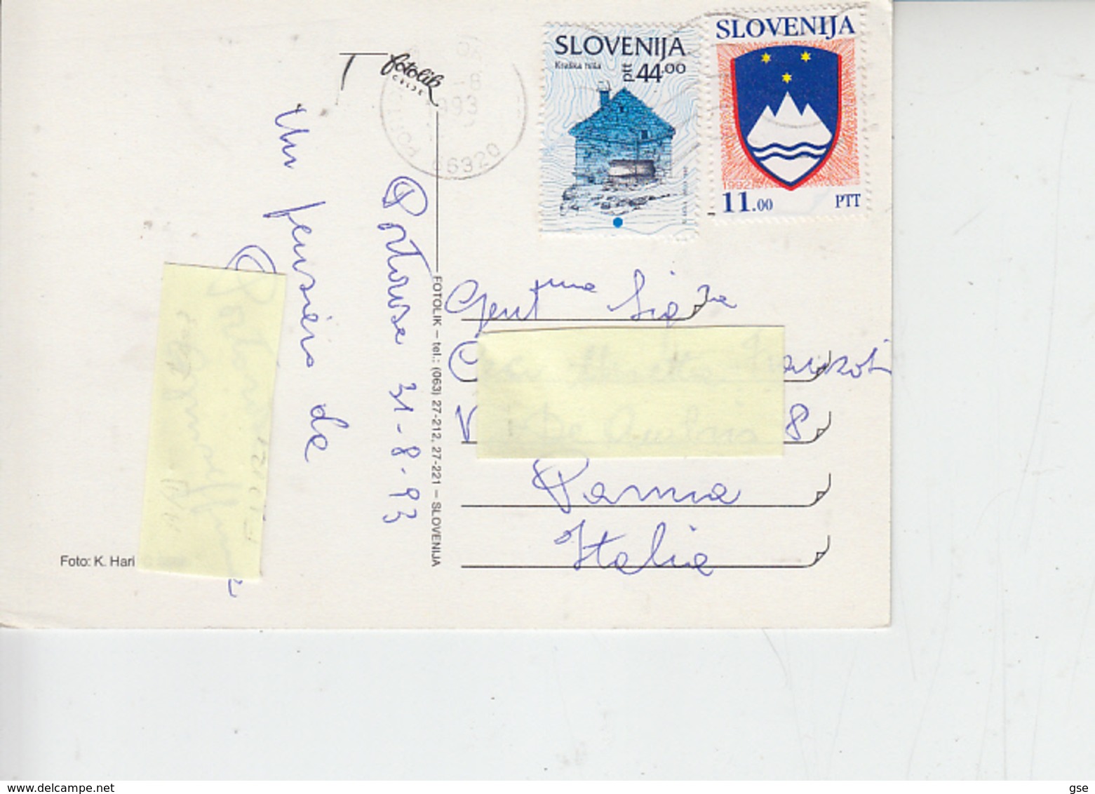 SLOVENIA  1993 - Unificato 5 - 42 - Su Cartolina Per Italia - Slovenia