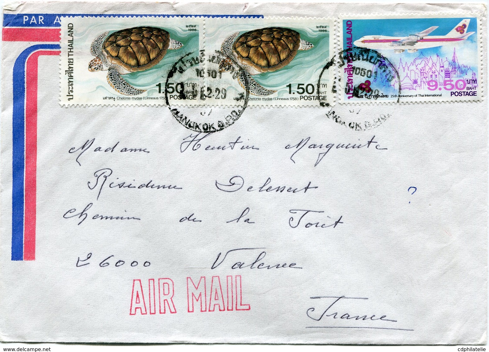 THAILANDE LETTRE PAR AVION DEPART BANGKOK ?-?-87 POUR LA FRANCE - Thailand