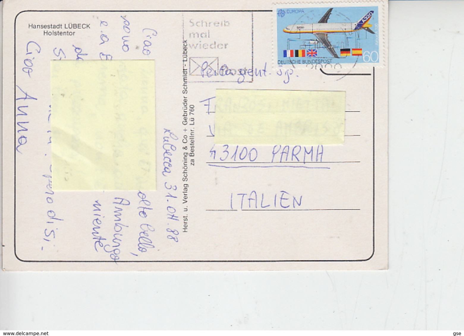 GERMANIA  1988 - Unificato 1199 - Europa - Aereo - Bandiere - Storia Postale
