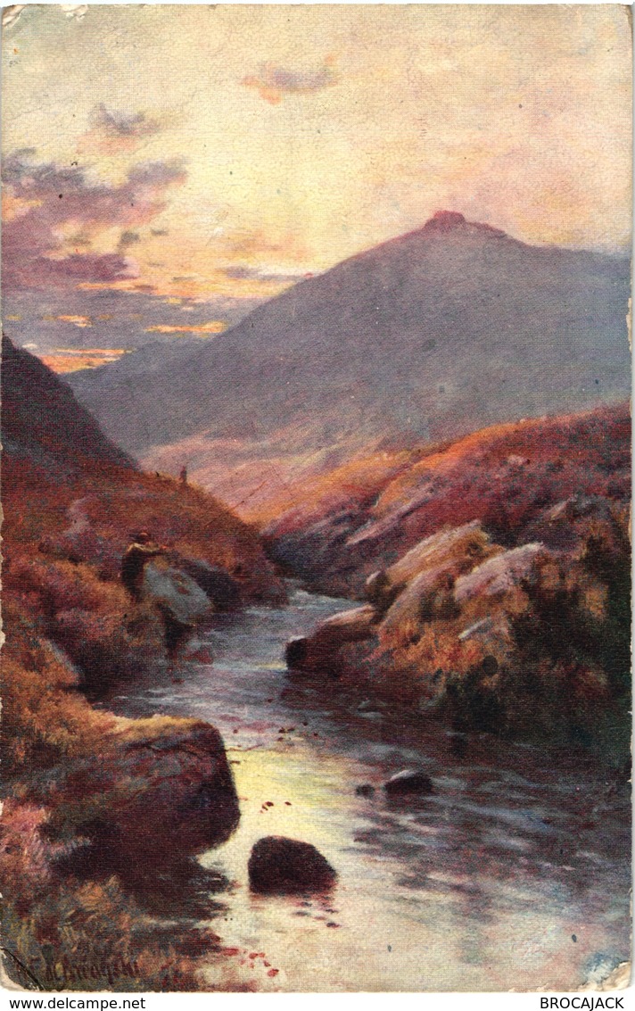 CPA ILLUSTRATEUR - A DE BREANSKI - PAYSAGE DE MONTAGNE - ROCHERS - UN HOMME PECHE A LA LIGNE DANS LA RIVIERE - Asti