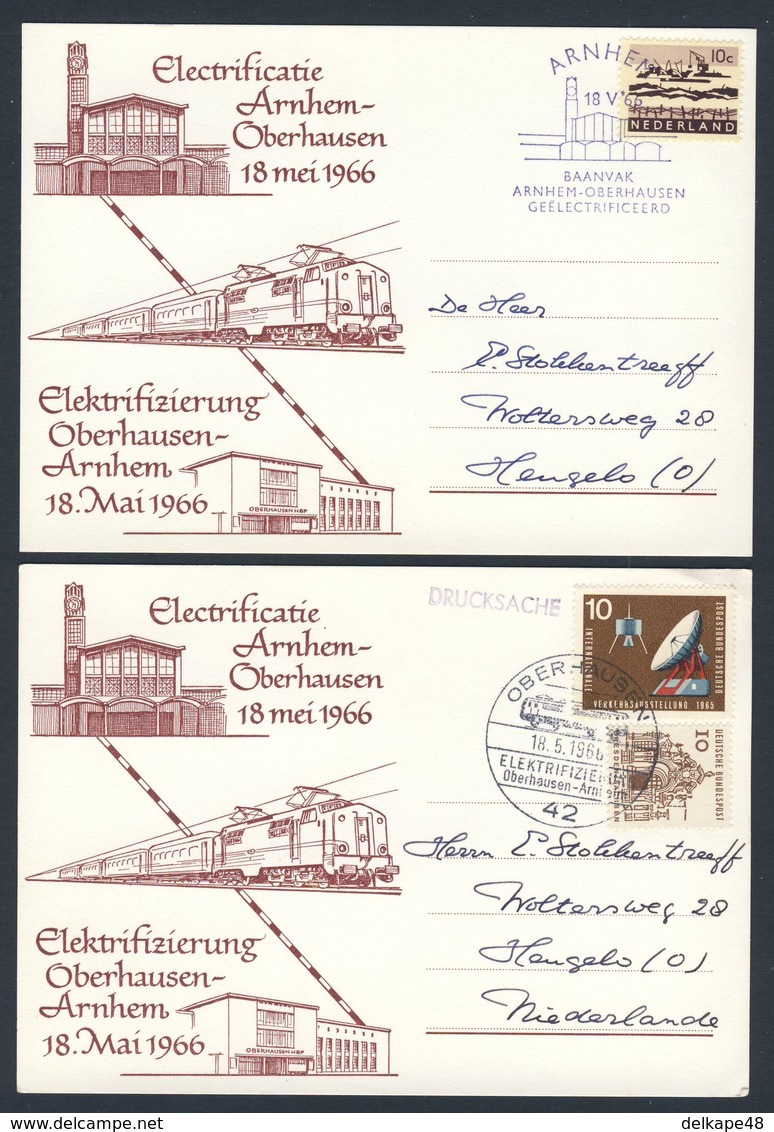 Nederland Netherlands Pays Bas 1966 2x Card Karte Carte - Electrificatie Arnhem-Oberhausen / Elektrifizierung - Trains