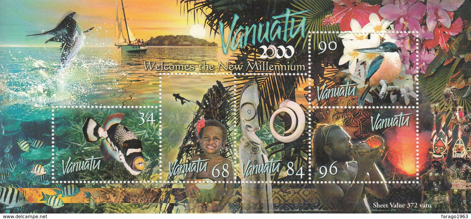 2000 Vanuatu Millennium Fish Flowers Culture Souvenir Sheet  MNH - Vanuatu (1980-...)