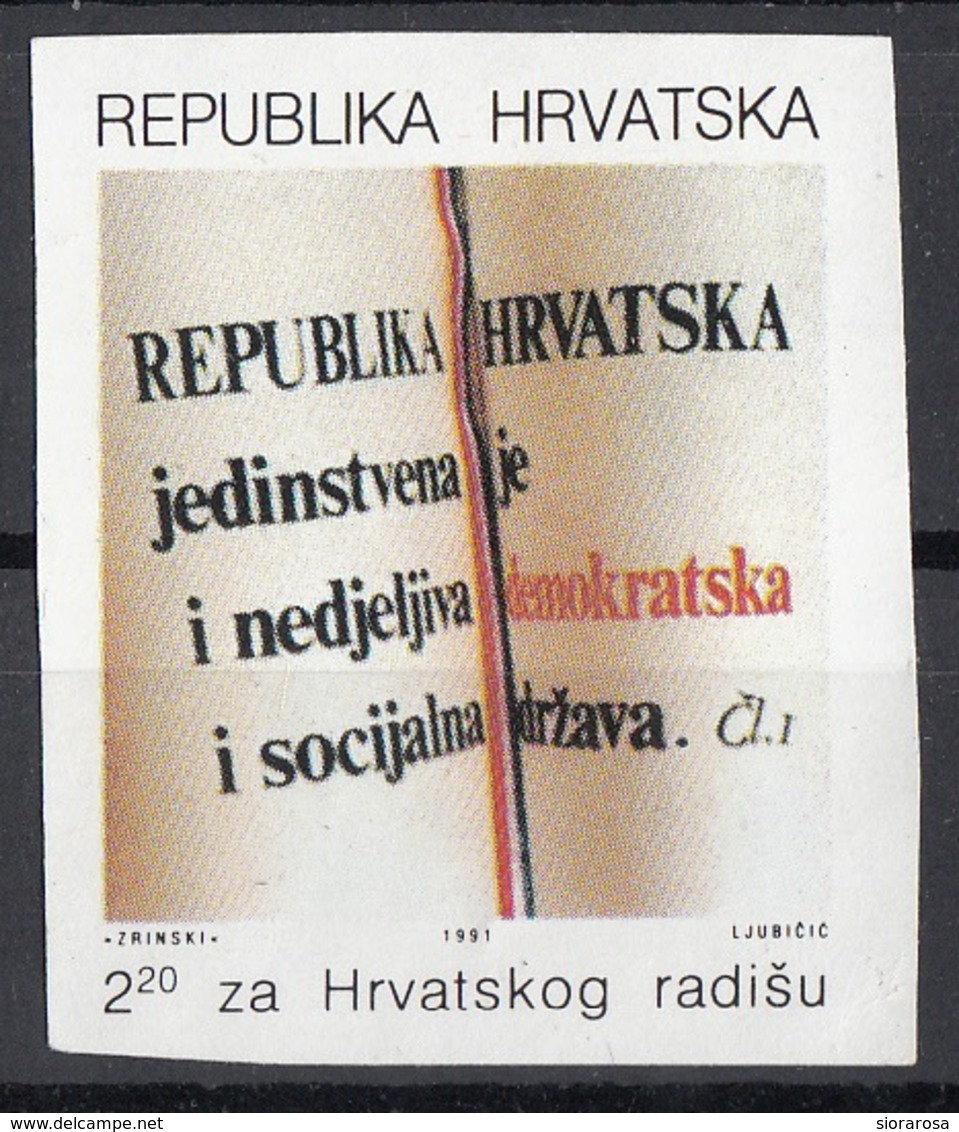 Croazia 1991 Sc. RA27 Costituzione - Constitution - IMPERFORATO - Hrvatska Croatia - Croazia