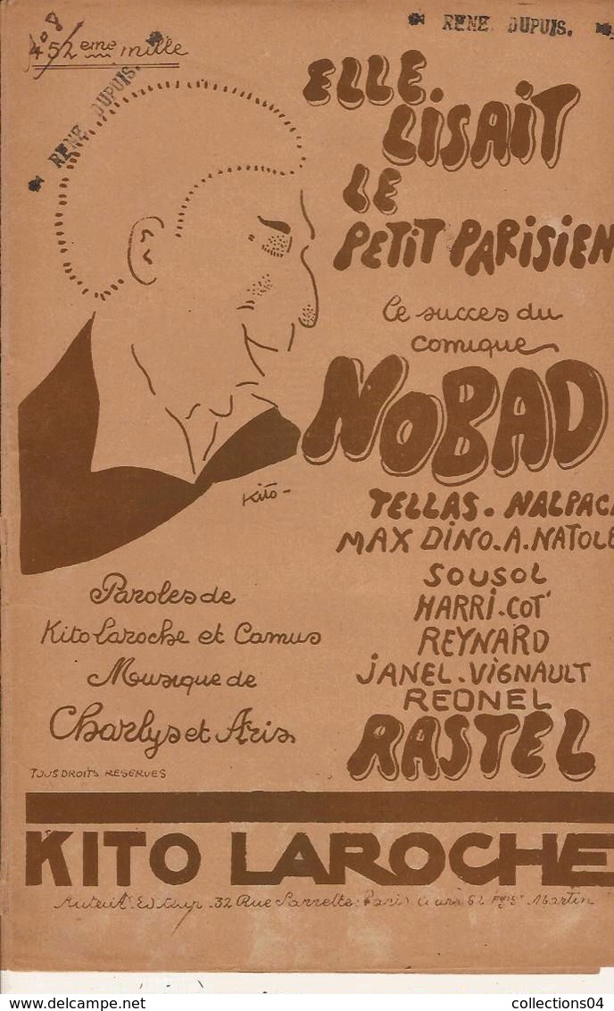 PARTITION N°10 8  / ELLE LISAIT LE PETIT PARISIEN /PRESSE /  KITO Illustrateur / NOBAD / - Song Books