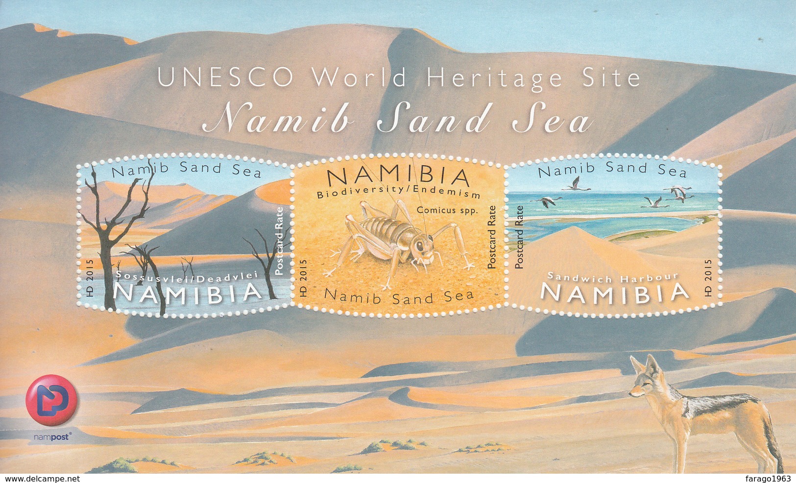 2015 Namibia Sand Sea UNESCO  Jackal Insects Miniature Sheet Of 3 MNH - Namibia (1990- ...)