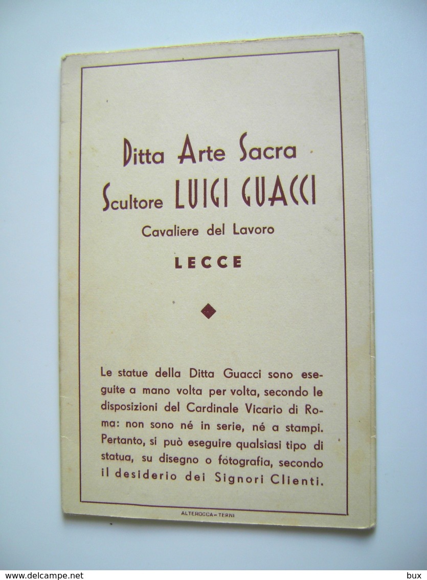 LECCE  SCULTORE LUIGI GUACCI  ARTE SACRA    STATUE MADONNA  CARTONCINO PUBBLICITA   SU TRE FACCIATE - Altri & Non Classificati