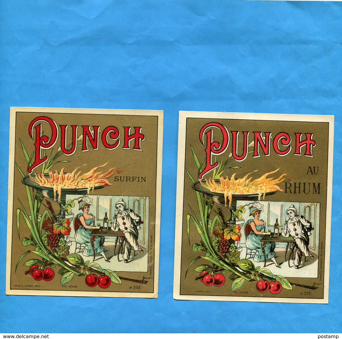 2 Etiquettes De Rhum "PUNCH" Illustrée Années 1892 Bel état - Autres & Non Classés