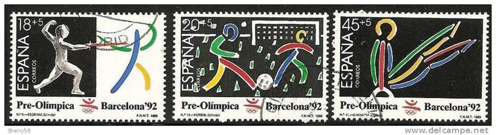 1989-ED. 3025 A 3027-BARCELONA '92.III   SERIE PRE-OLIMPICA-SERIE COMPLETA-USADO - Usados