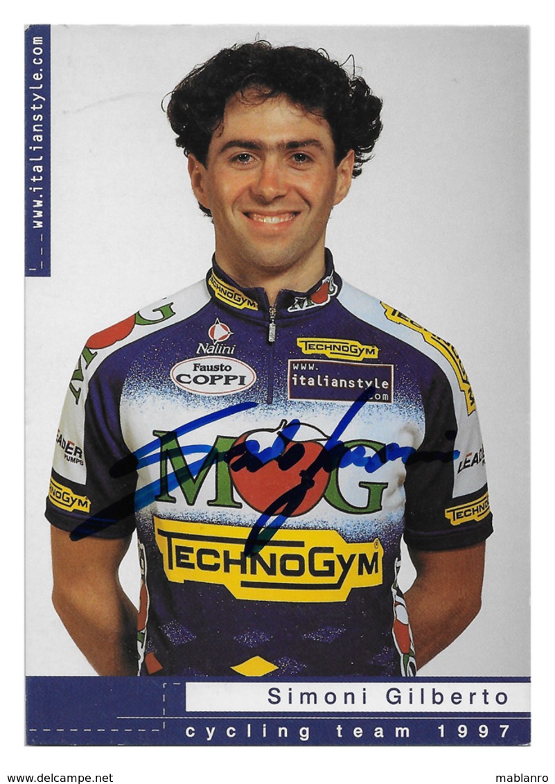 CARTE CYCLISME GILBERTO SIMONI SIGNEE TEAM MG - TECHNOGYM 1997 - Ciclismo