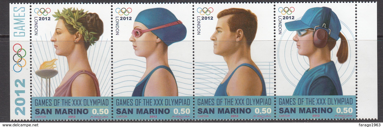 2012 San Marino London 2012 Olympics Complete Strip Of 4 MNH @ BELOW FACE VALUE - Ongebruikt