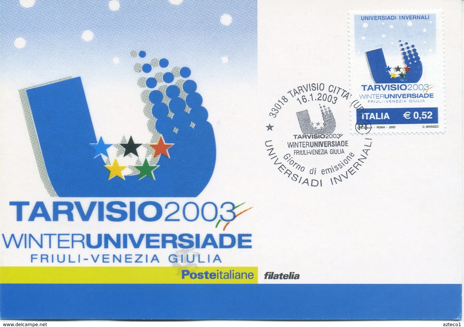 ITALIA - FDC MAXIMUM CARD 2003 - UNIVERSIADI INVERNALI A TARVISIO - ANNULLO SPECIALE - Cartoline Maximum