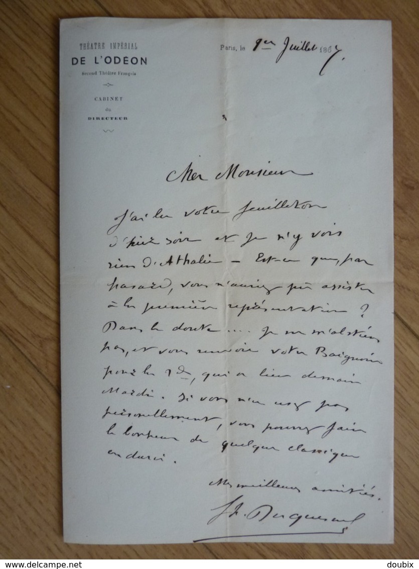 Felix DUQUESNEL (1837-1915) Romancier ... Directeur THEATRE ODEON. 2 X AUTOGRAPHE - Autres & Non Classés