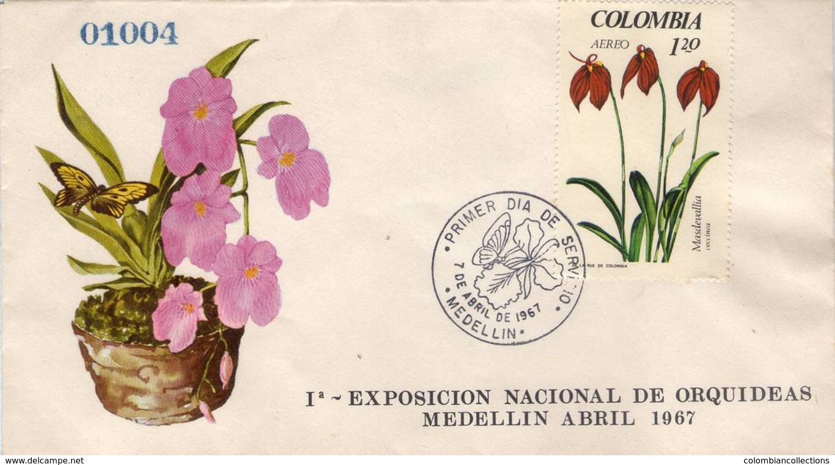 Lote 1140aF, Colombia, 1967, SPD-FDC, 1a Exposicion Nacional De Orquideas, Orchid, Masdevallia - Colombia