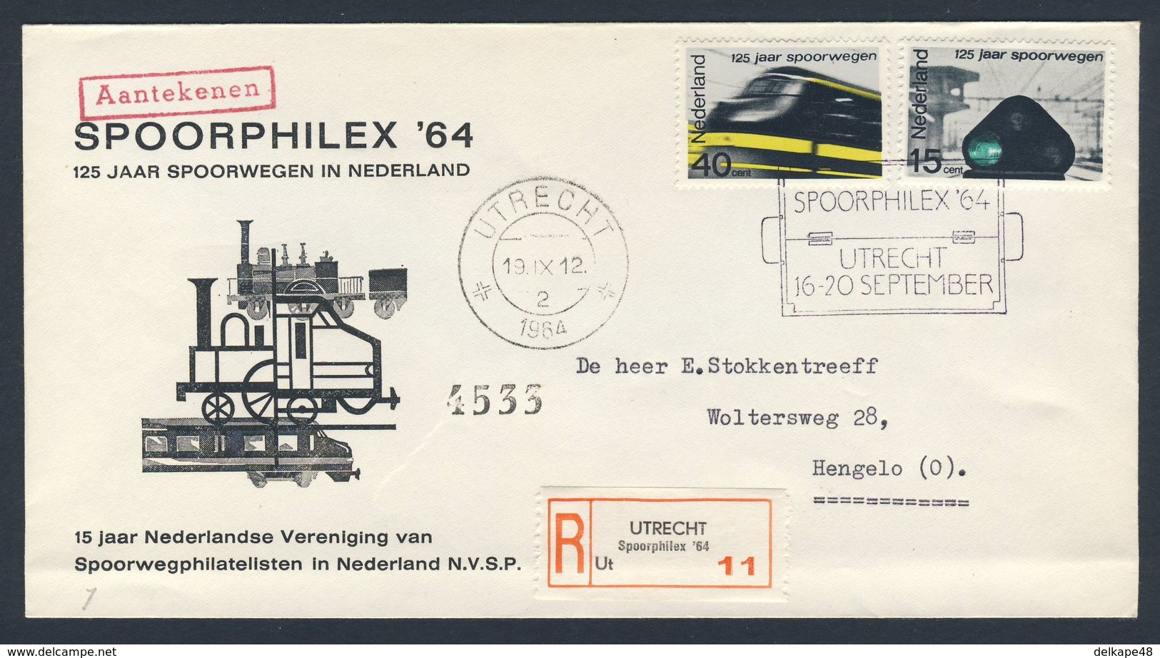 Nederland Netherlands Pays Bas 1964 Cover Brief + Mi 824 /5 - SPOORPHILEX 64 - Ned. Spoorwegen - Aantekenen / Eisenbahn - Treinen