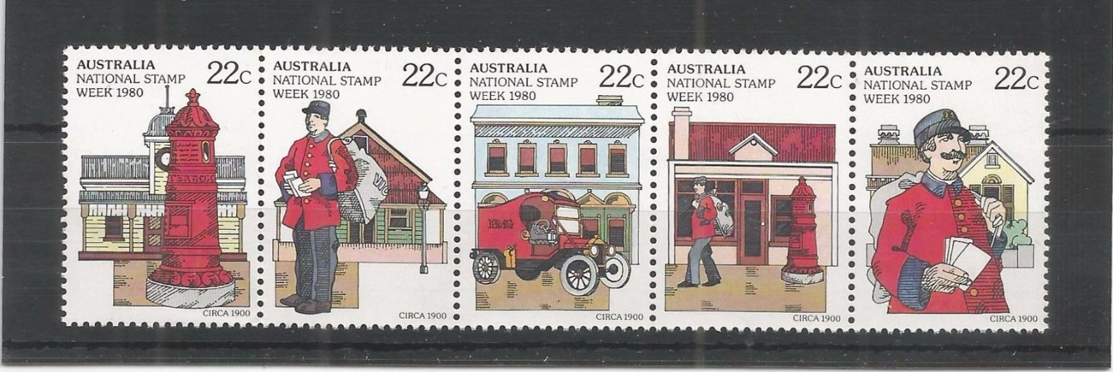 AUSTRALIA, 1980 NATIONAL STAMP WEEX  MNH STRIP OF 5 STAMPS - Nuevos