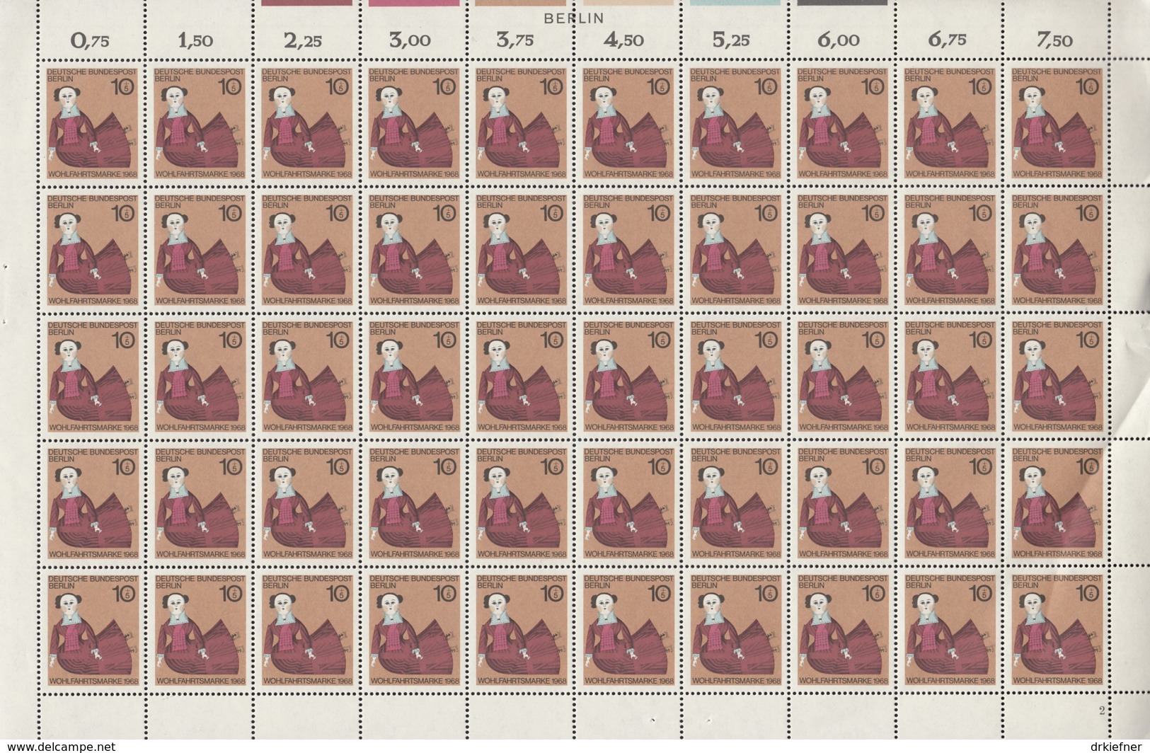 BERLIN  322-325, 4 Bogen (10x5), Postfrisch **, Formnummer 2-1-1-2, Abart, Wohlfahrt: Puppen 1968 - Blocks & Sheetlets