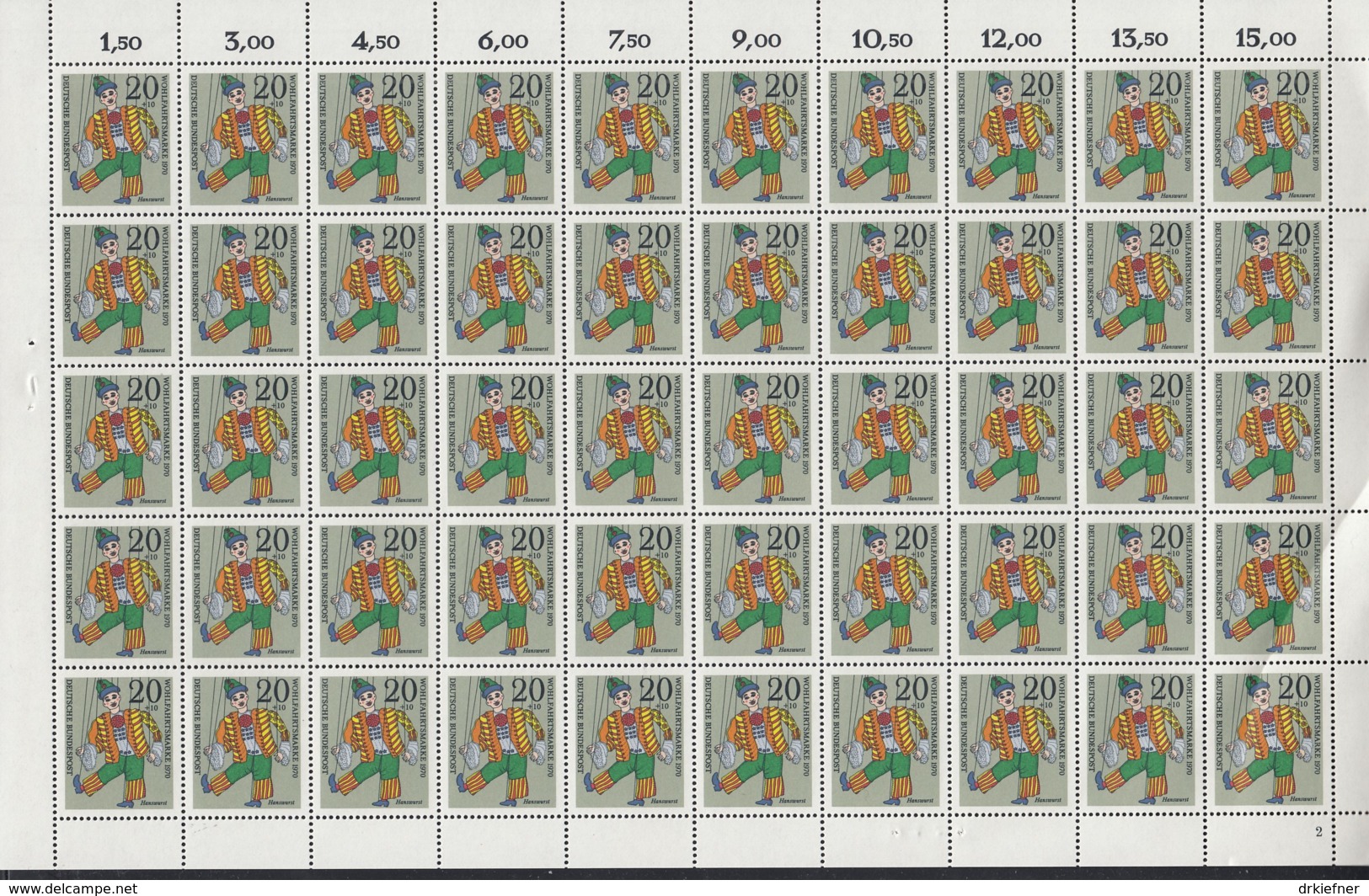 BRD  650-653, 4 Bogen (10x5), Postfrisch **, Formnummer 1-2-2-2, Wohlfahrt: Marionetten 1970 - Other & Unclassified