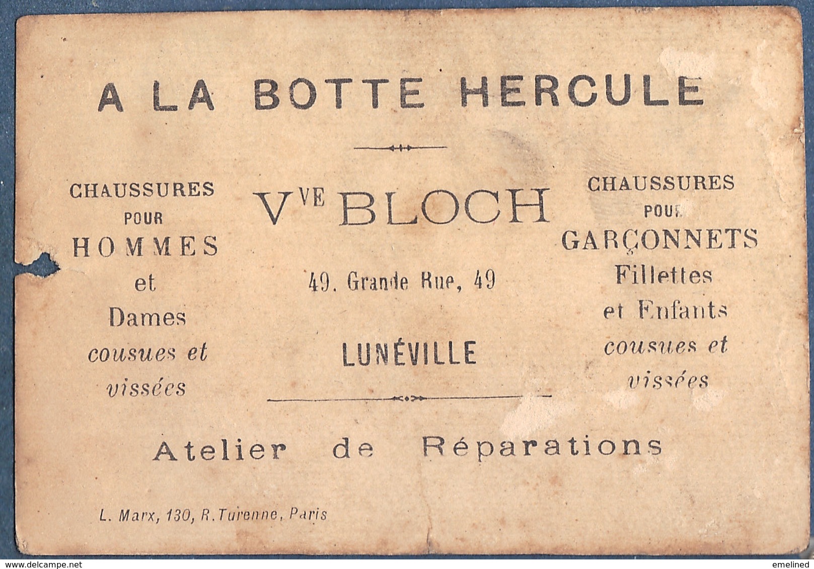 Chromo Veuve BLOCH à la botte Hercule Lunéville Gibert Clarey lot de 6 histoire du costume danse pierrot