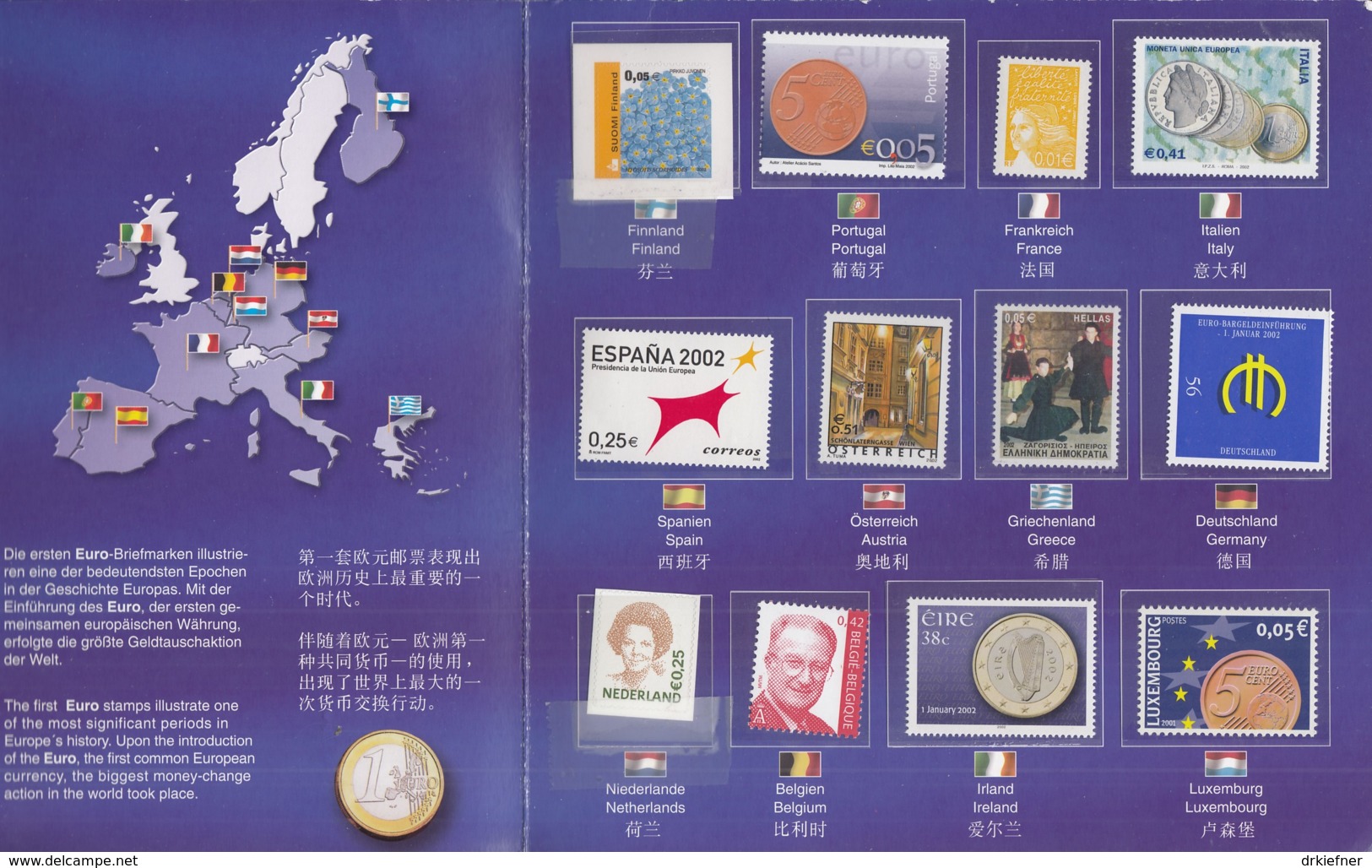 Die Ersten EURO-Briefmarken 2002, Aus 12 Ländern, In Präsentationsfaltblatt - 2002