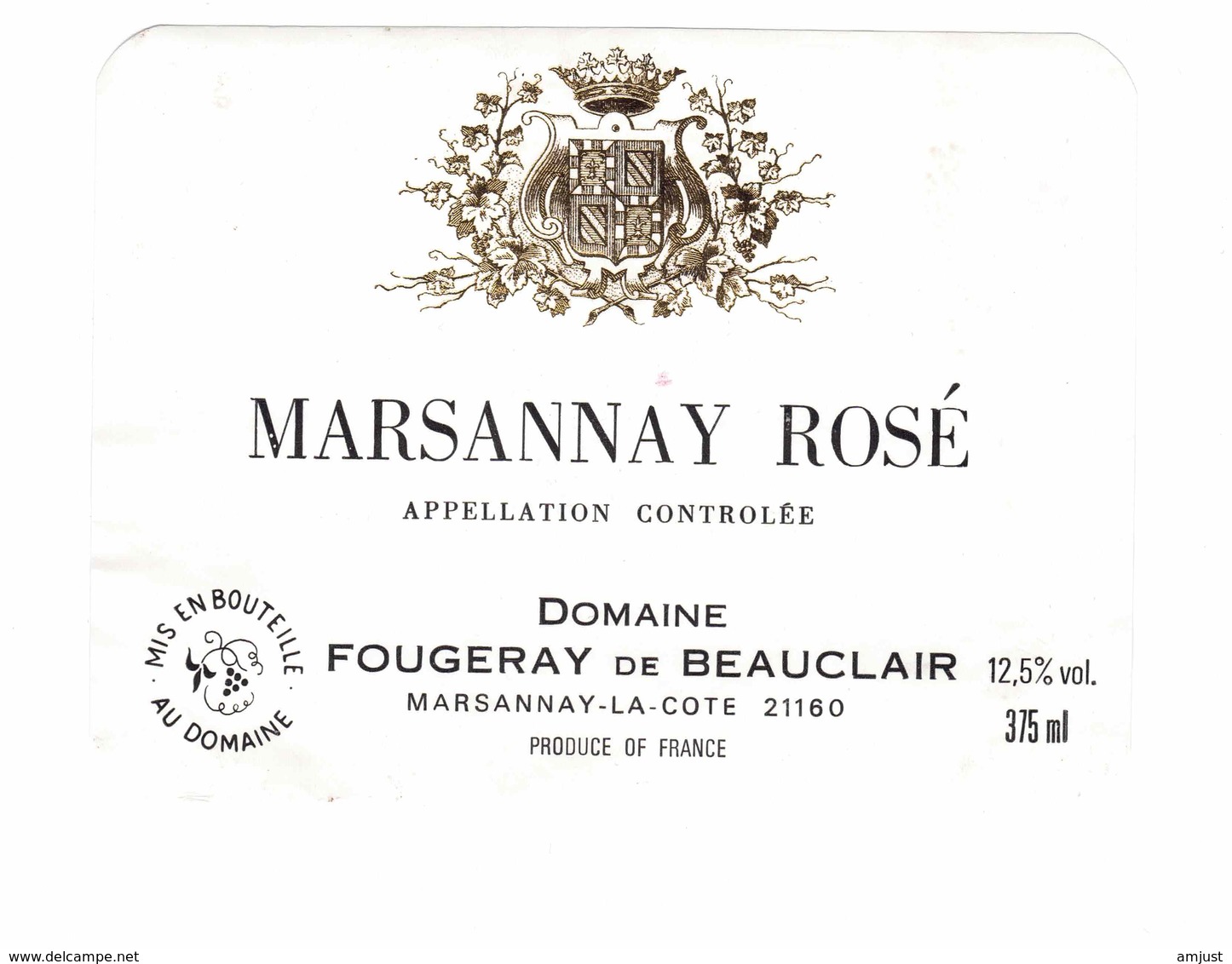 Rare Etiquette De Vin // Rosé // Marsannay Rosé // Domaine Fougeray De Beauclair - Vino Rosado