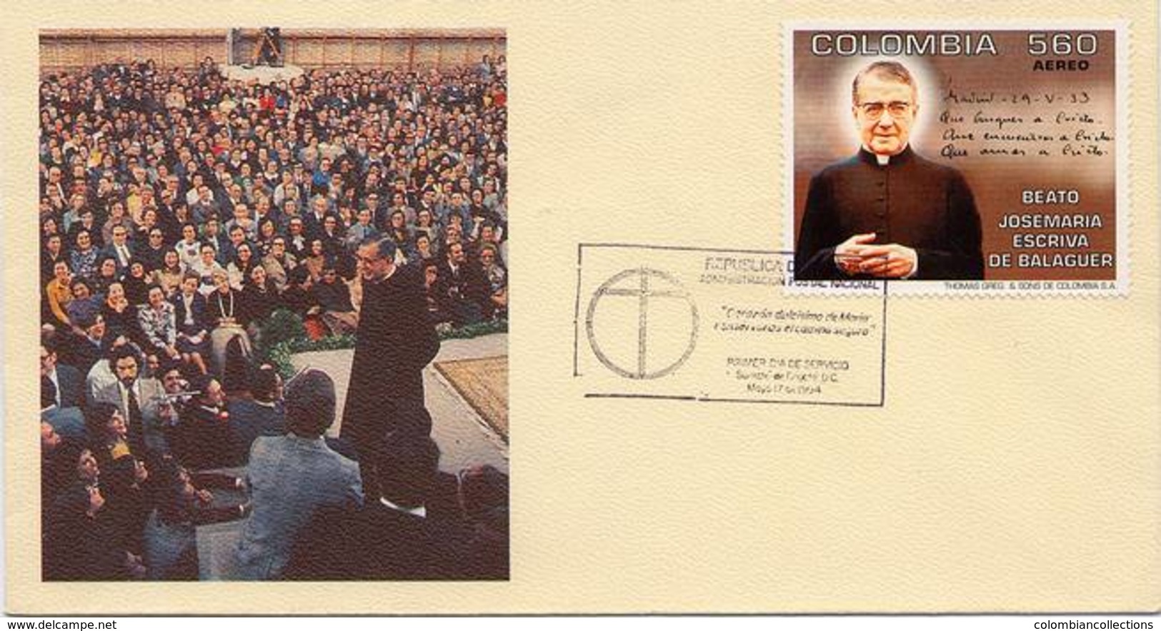 Lote 1944F, Colombia, 1994, SPD-FDC, Jose Maria Escriva, Opus Dei - Colombia