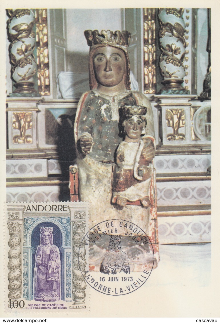 Carte  Maximum  1er  Jour  ANDORRE   Vierge  De  CANOLICH   1973 - Maximumkaarten
