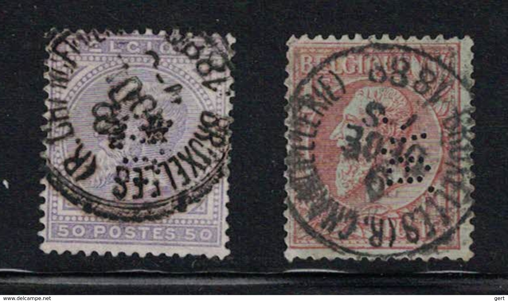 COB / OBP 41 + 51: Perfin BP (5mm Antoine N°132) - Banque De Paris Et Des Pays-Bas - Bruxelles Rue Chancellerie - 1863-09