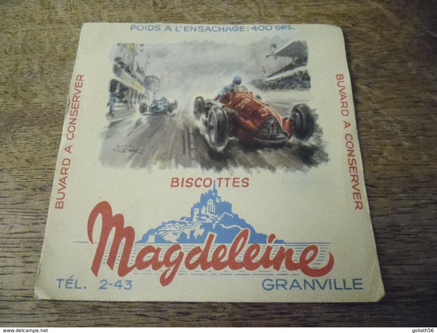 Buvard Ancien Biscottes Magdeleine Granville, Course Automobile - Biscottes