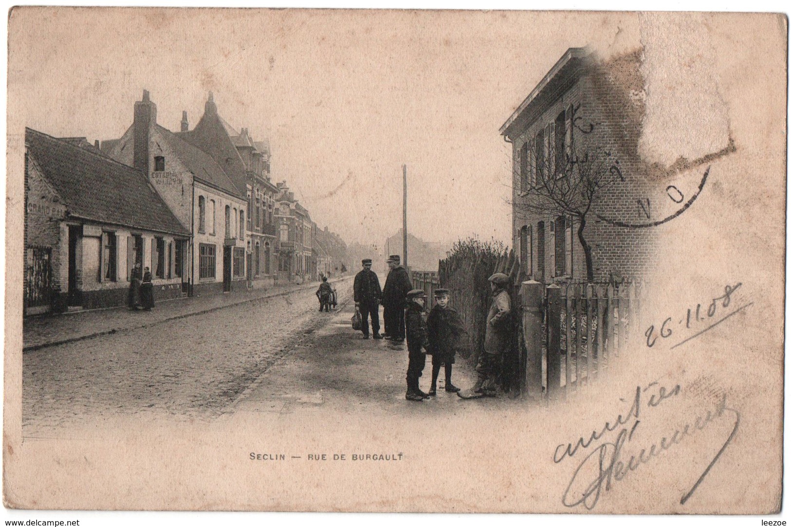 Carte Postale Seclin Rue De Burgault, Animée, 1908 .....T8 - Seclin