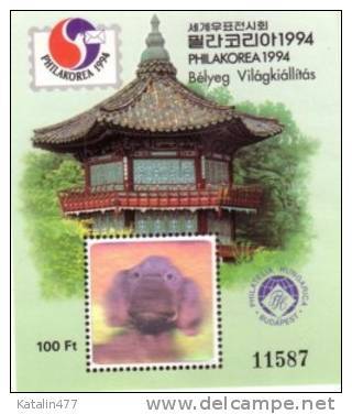 HUNGARY. 1994. Philakorea, Int.Stamp Exhibition,   Spec.block  With Hologram Dog Stamp, MNH×× Memorial Sheet - Souvenirbögen