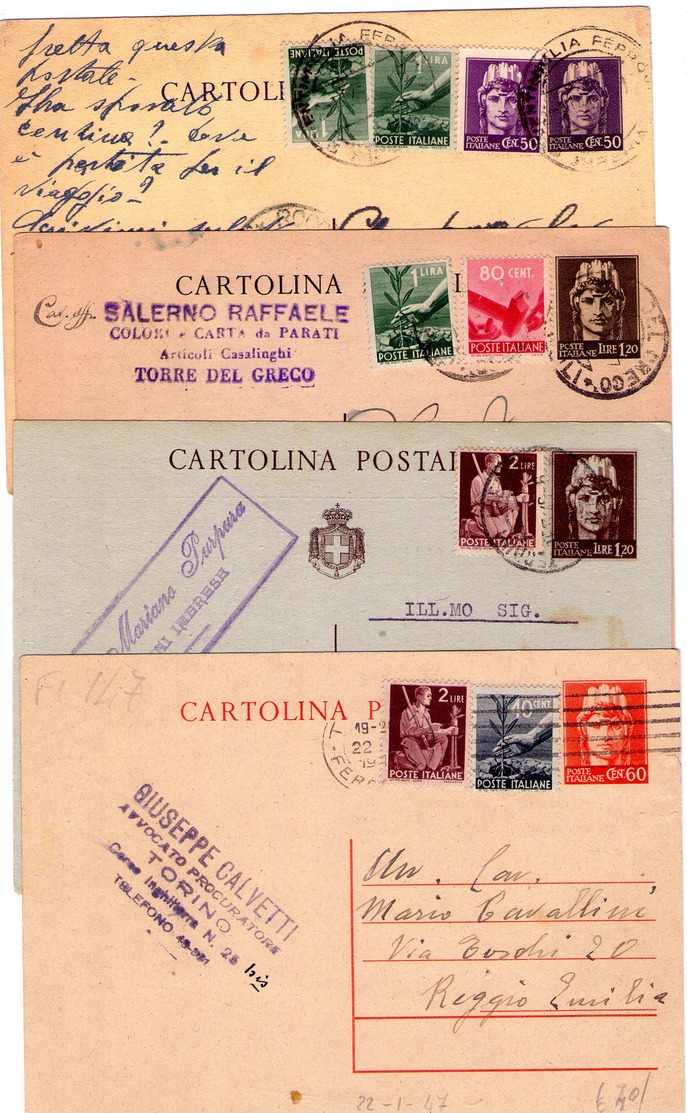 Italia  Repubblica  Lotto Di 4  Interi Postali Affr. Mista Luogotenenza + Democratica - 1946-60: Marcophilia