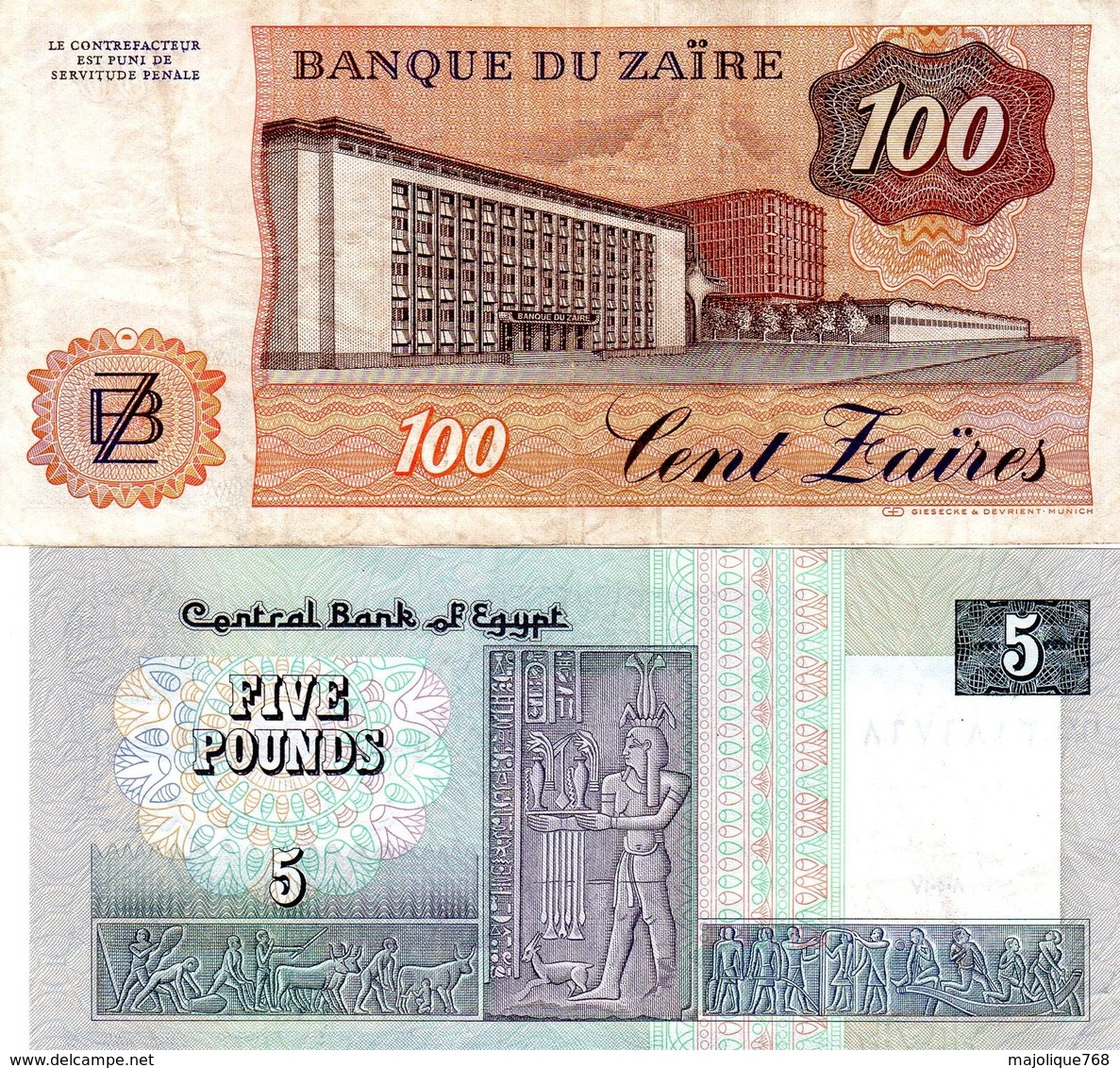 1 Billet Du Zaire De 100 Zaires Le 30-06-1983-1 Billet Egypte De 5 Pounds N D 87 - Autres - Afrique