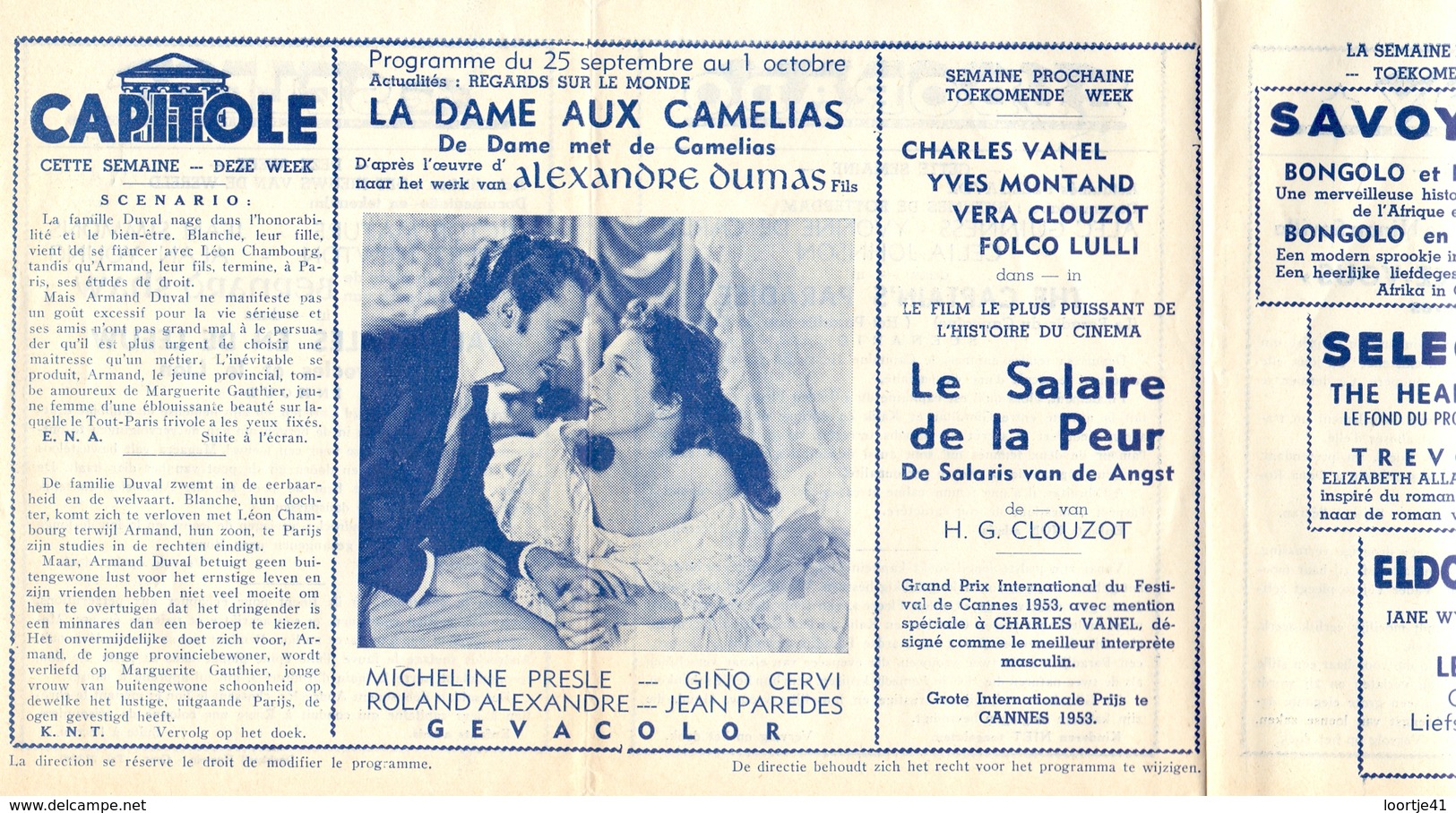Pub Reclame Ciné Cinema Bioscoop - Capitole Select Savoy Eldorado - Gent - La Dame Aux Camelias 1953 - Publicité Cinématographique