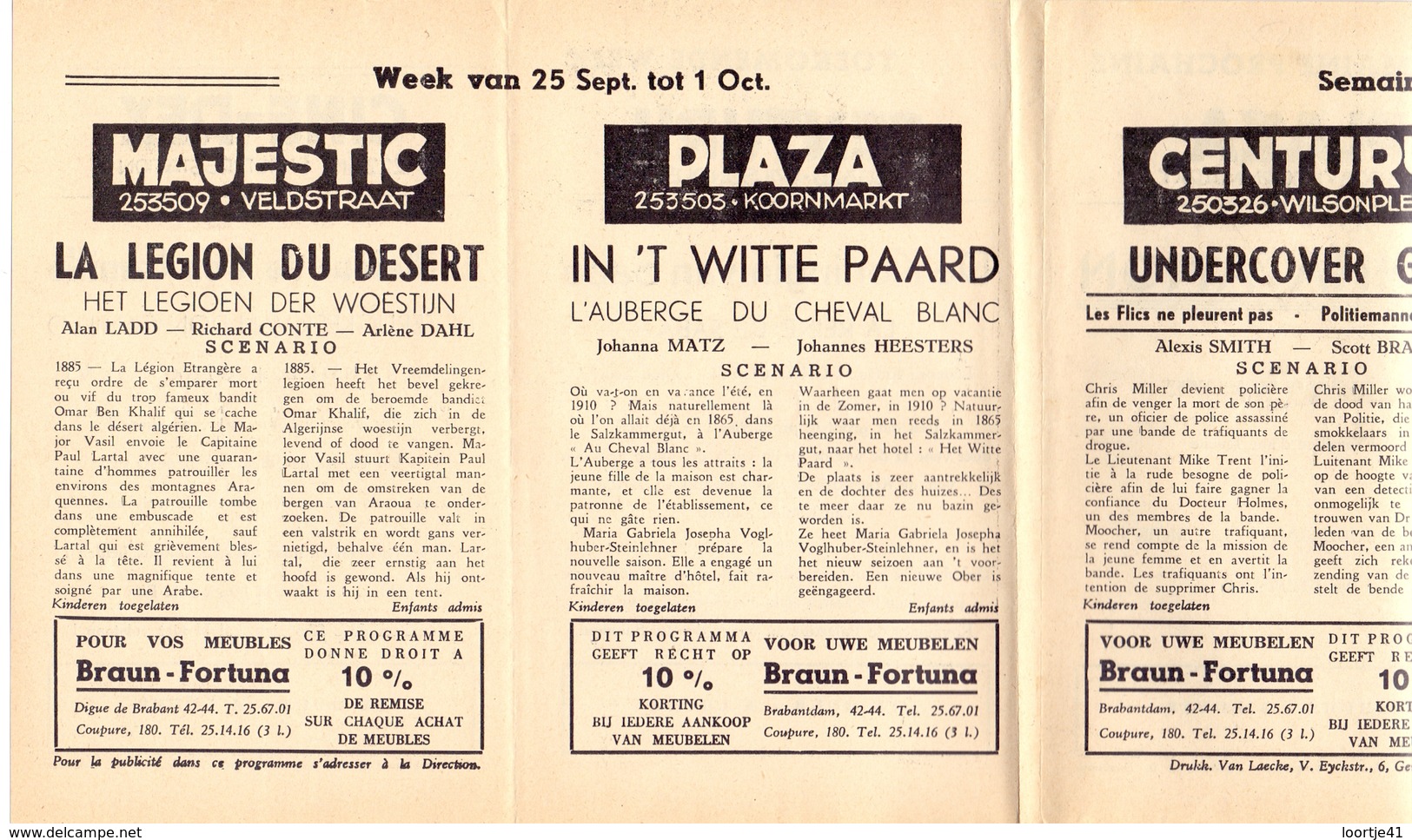 Pub Reclame Ciné Cinema Bioscoop - Majestic Plaza Century Rex - Gent - La Legion Du Desert - +-1955 - Publicité Cinématographique