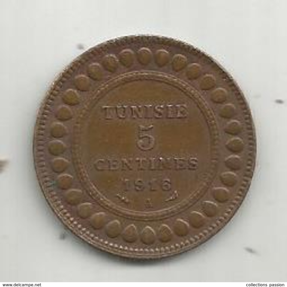 Monnaie,TUNISIE , 5 Centimes ,1916 , 2 Scans - Tunisie