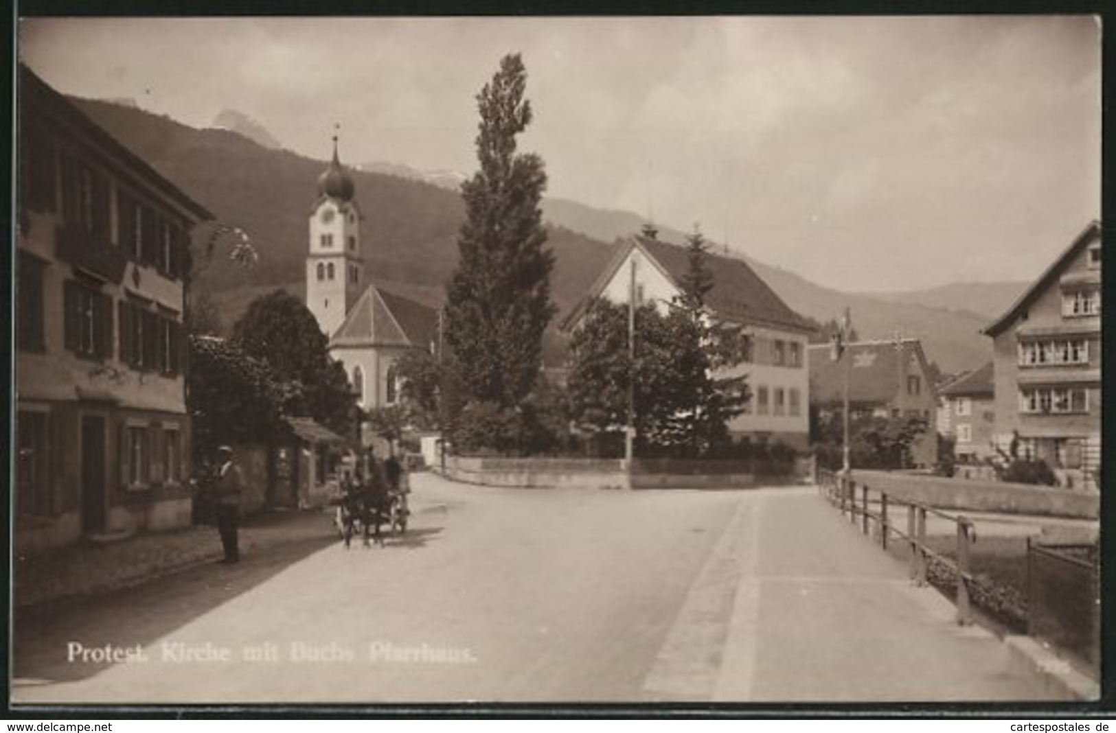 AK Buchs, Prot. Kirche Mit Pfarrhaus, Pferdegespann - Buchs