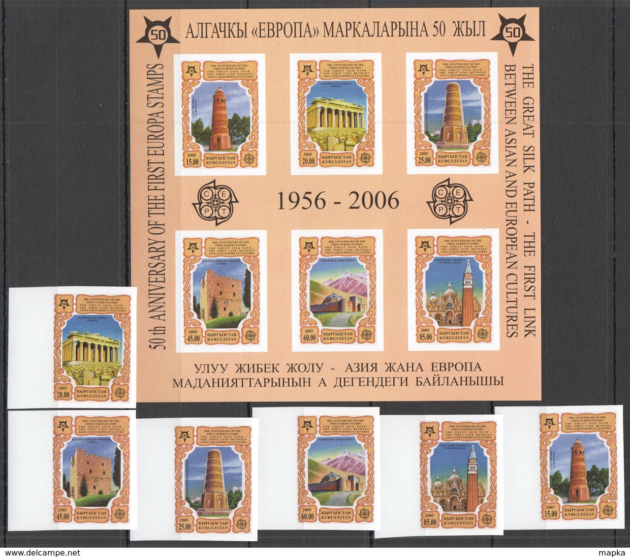 G1081 !! IMPERFORATE 2005 KYRGYZSTAN ARCHITECTURE CEPT EUROPA STAMPS KB+SET MNH - Autres & Non Classés