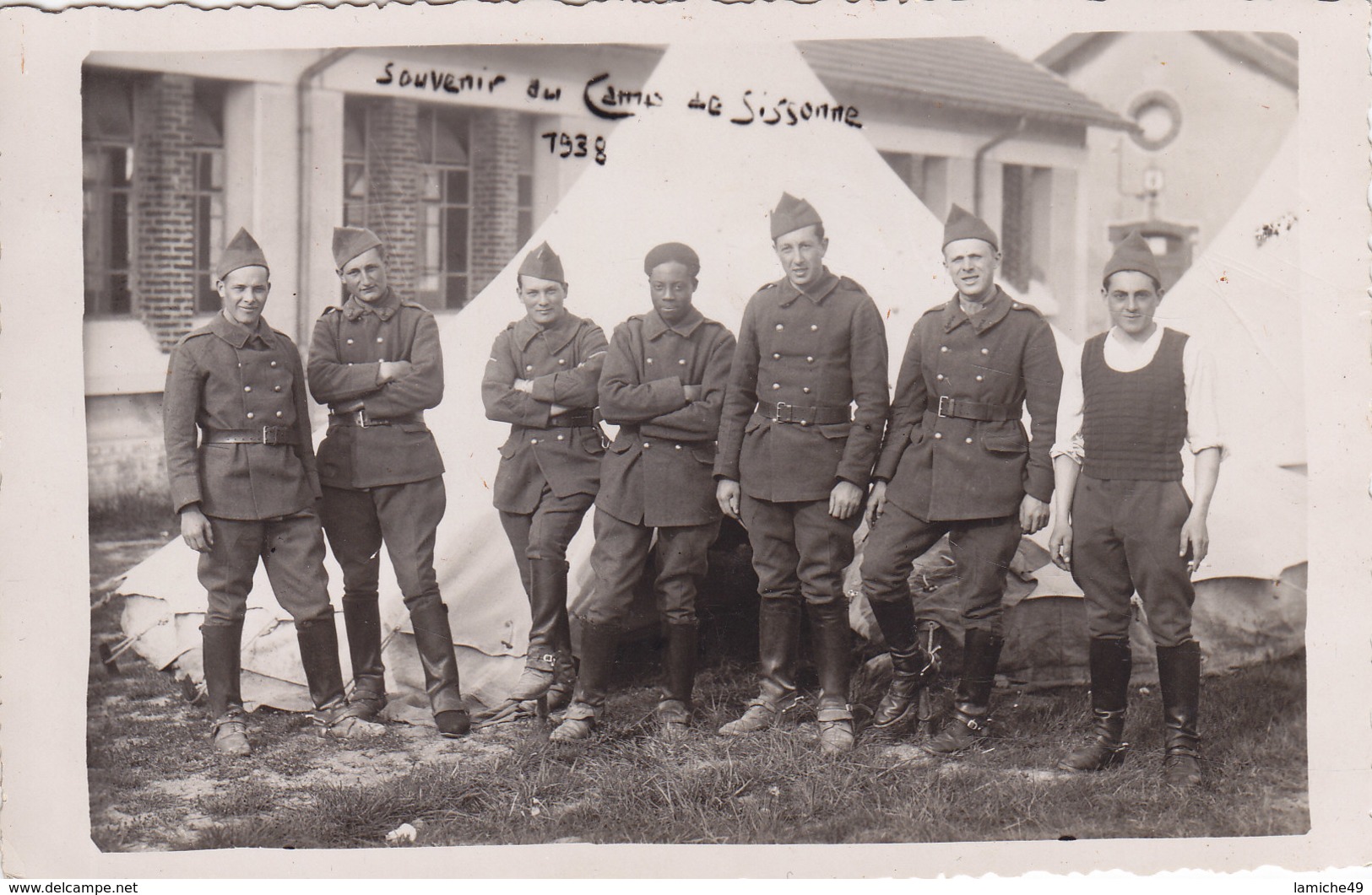 Carte Photo Tente Camp De Sissone 1938 Militaires - Sissonne