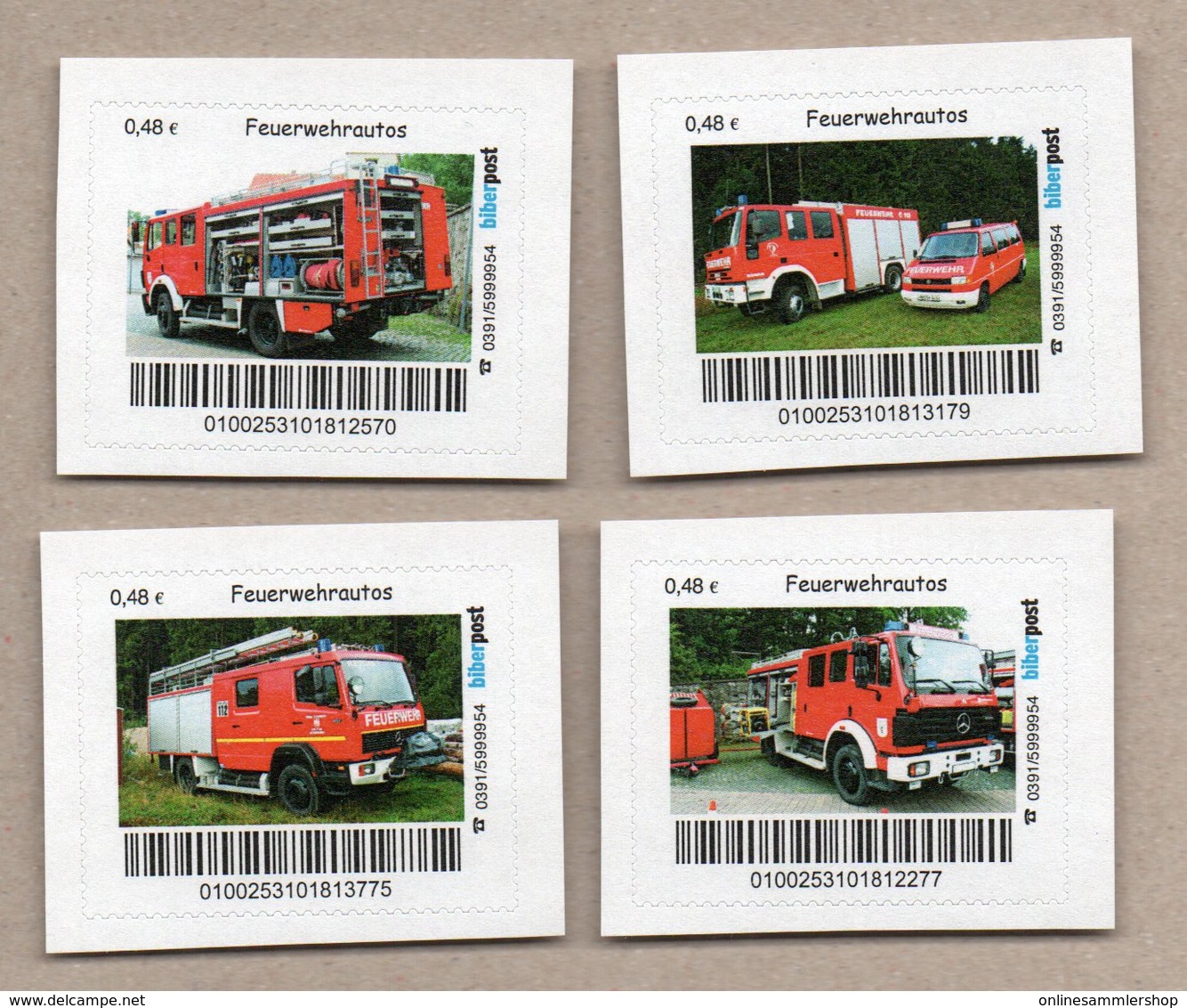 Privatpost Biberpost -Feuerwehr - 4 Werte  Feuerwehrautos , Fire - Feuerwehr