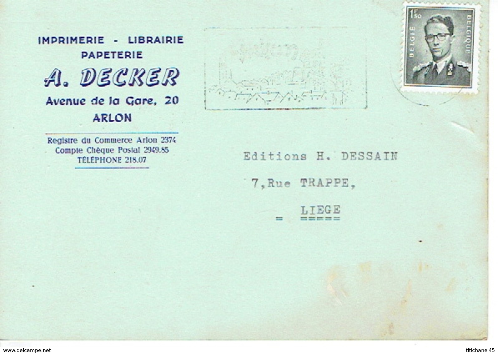CP Publicitaire ARLON 1959 - A. DECKER - Imprimerie - Librairie - Papeterie - Arlon